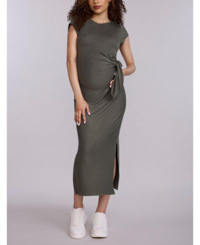 Женское миди-платье Motherhood Maternity Crew Neck Short Sleeve Side Tie