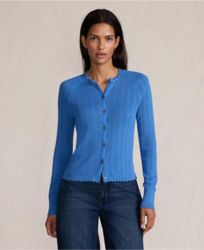 Lands' End Женский хлопковый кардиган с отделкой Satin Trim
