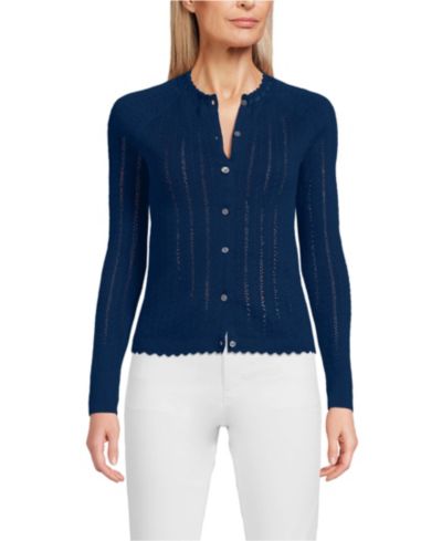 Lands' End Женский хлопковый кардиган с отделкой Satin Trim