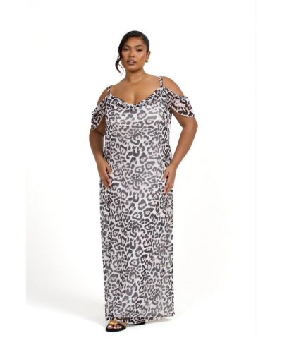 Женское платье макси с открытыми плечами leopard FASHION-SZN CURVE