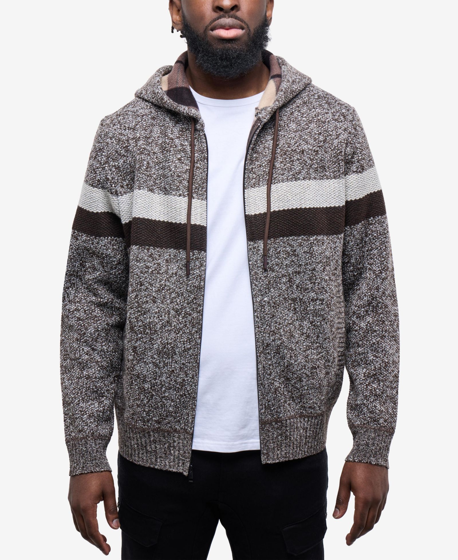 Свитер CULTURA Men's Hooded Fleece Lined Full Zip with Stripes