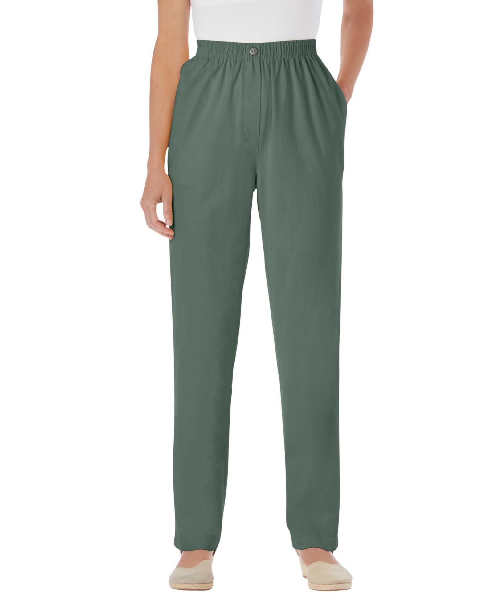 Woman Within Petite Within Straight-Leg All-Cotton Denim Pull-On 7-Day Elastic-Waist Jeans