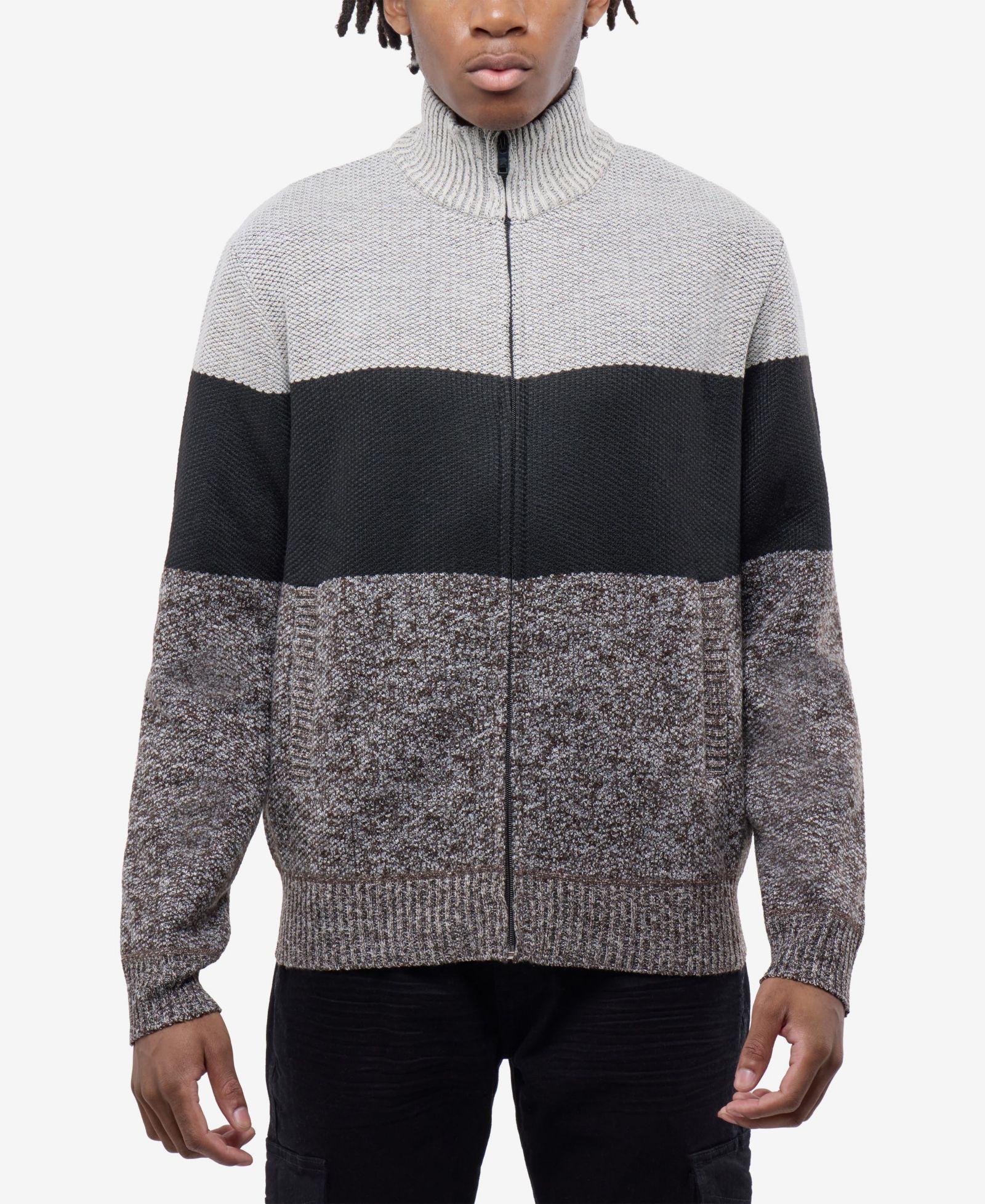 CULTURA Men's Full Zip Mock Neck Sweater With Fleece Lining