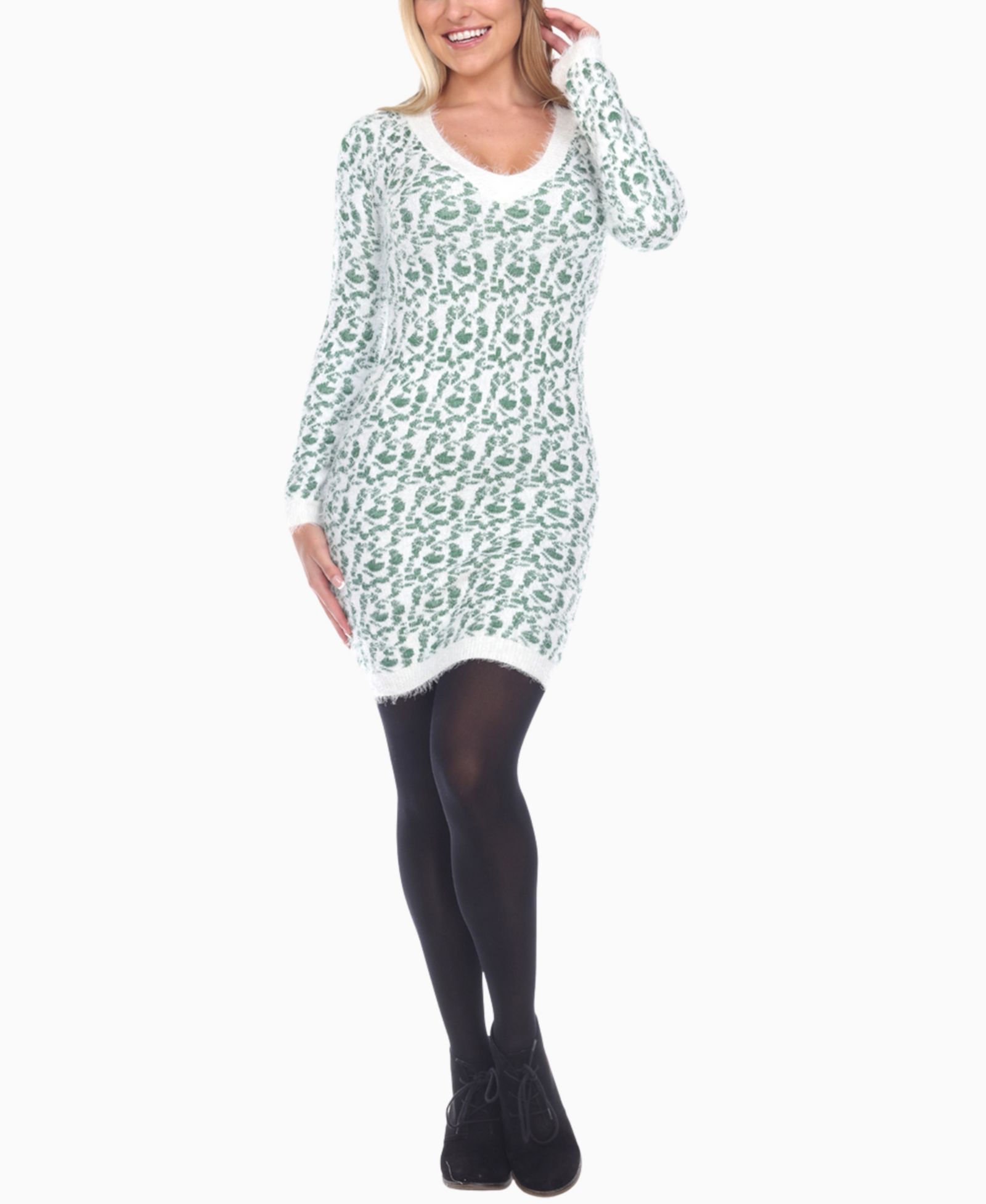 White Mark Women's Fuzzy Knit Sweater Dress