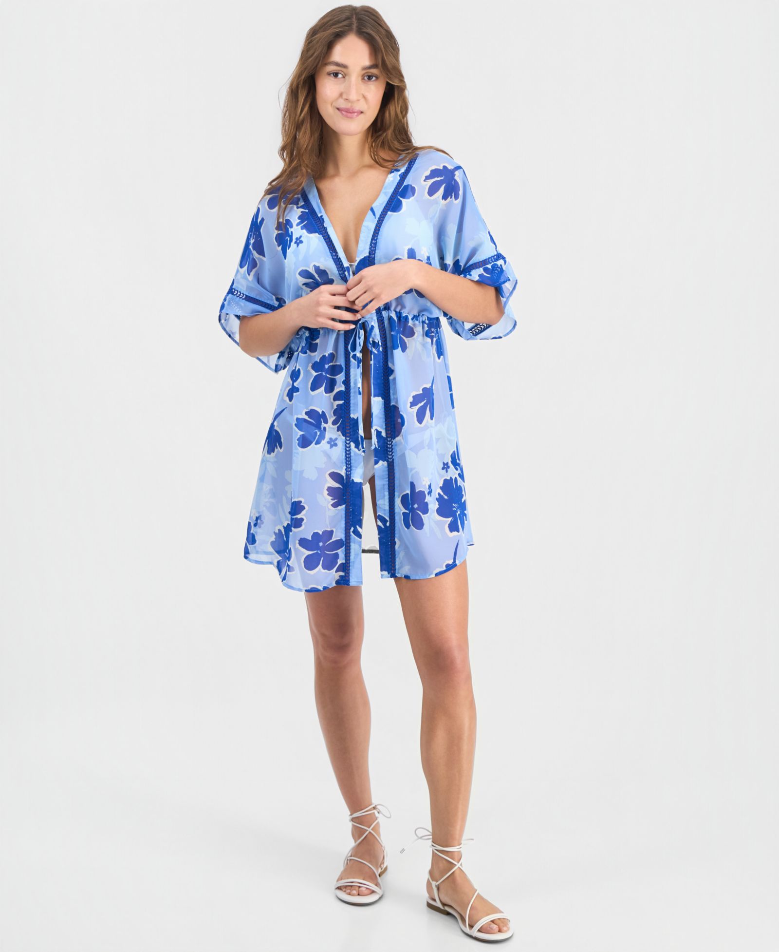Miken Juniors' Leaf-Trim Leopard-Print Cover-Up Kimono, Macy's Exclusive
