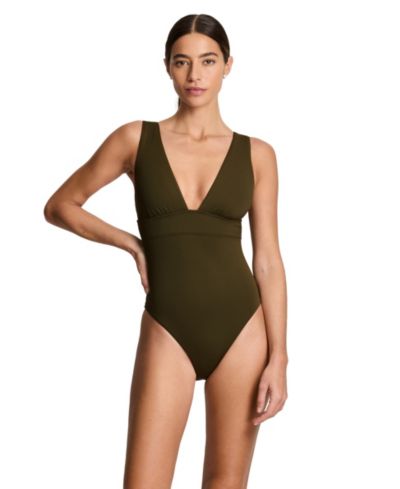 Lauren Ralph Lauren Women's Modern V-Neck Sculpting One-Piece Swimsuit