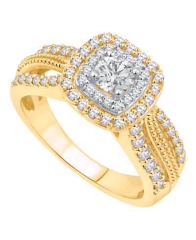 Кольцо Macy's Diamond Halo Engagement 1 ct. t.w. в 14k Two-Tone Gold