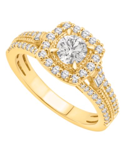 Подарочное кольцо Macy's Diamond Halo Engagement Ring (7/8 ct. t.w.) в 14k Yellow Gold