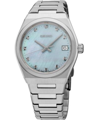Seiko Women's Diamonds Silver Stainless Steel Bracelet Watch, 34mm