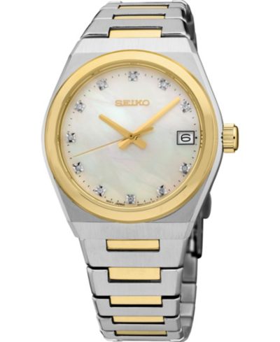 Seiko женские часы с бриллиантами, кварцевые, серебристая сталь, 34mm