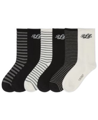 Lauren Ralph Lauren Women's 6-Pack Script Logo and Striped Crew Socks