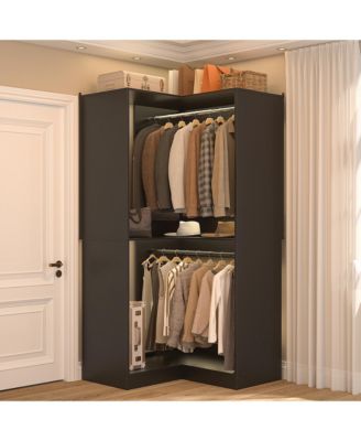 Aheaplus Freestanding Corner Closet Organizer with Hanging Rods, Space-saving Closet System for Walk-in Closet
