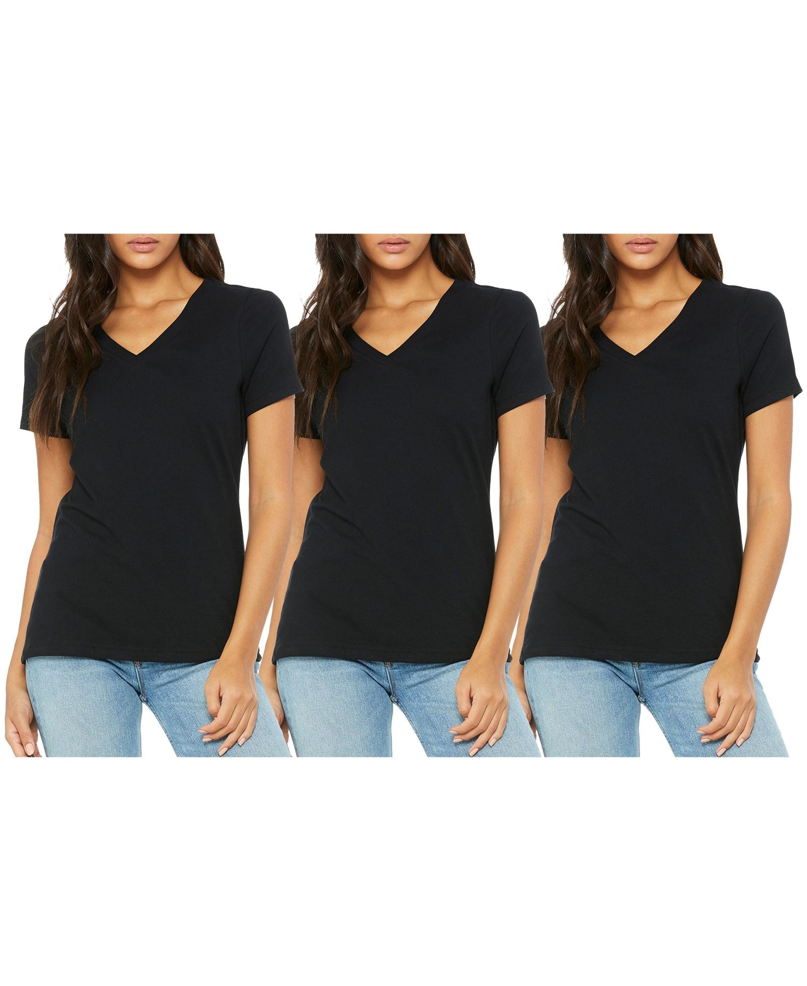 Blue Ice Women's Loose Fitting Short Sleeve V-Neck Tee- 3 Pack