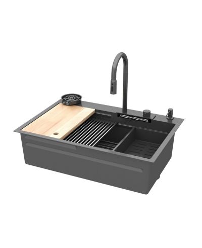 LALAHOO 33.2-Inch Drop-in Single Bowl 304 Stainless Steel Kitchen Sink Set