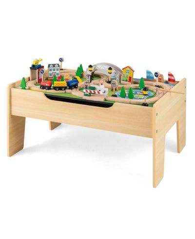 Costway Boys All-in-One Activity Table with Reversible Blackboard & Map Tabletop