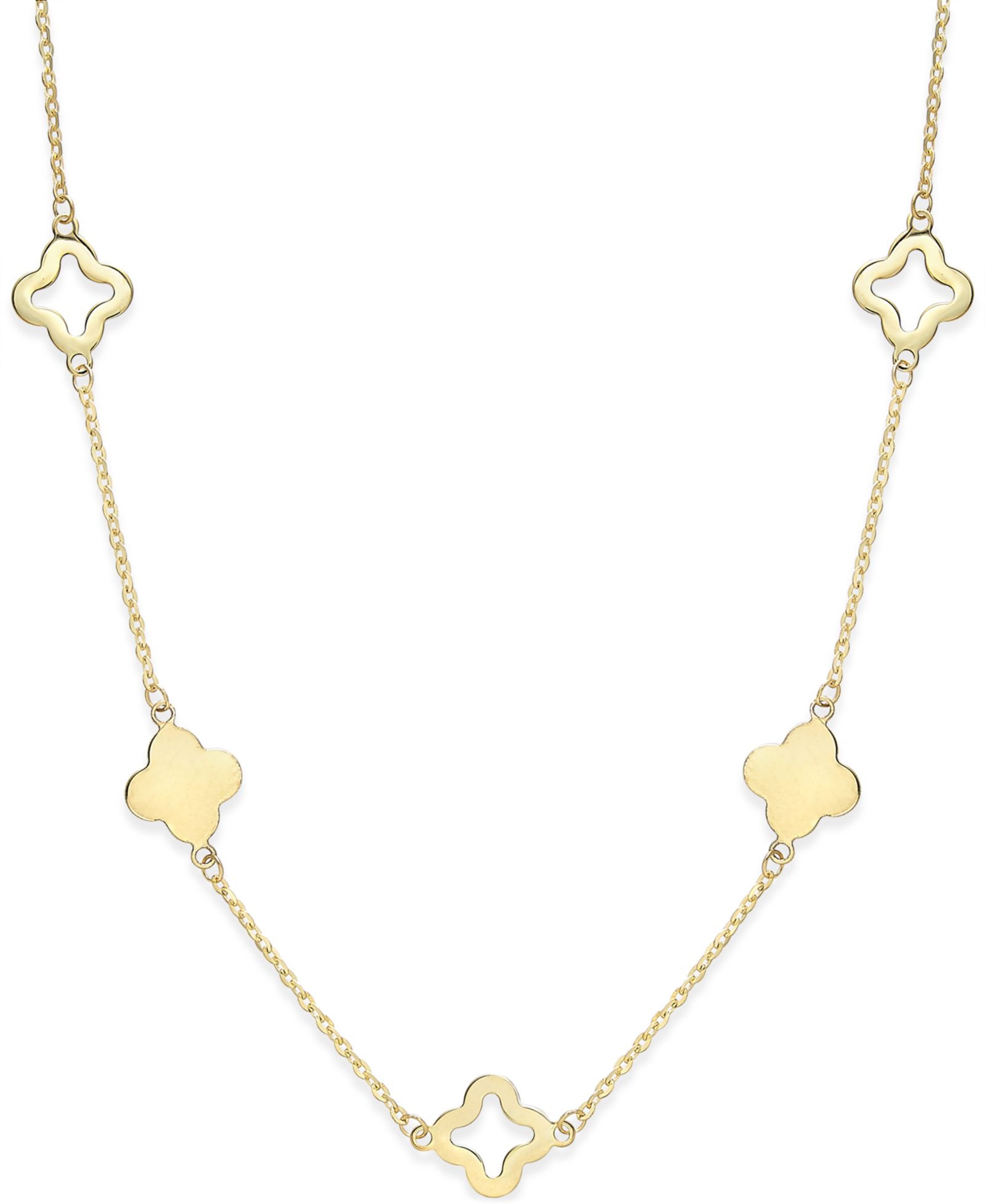 Solid & Silhouette Alternating Clover Necklace in 14k Gold
