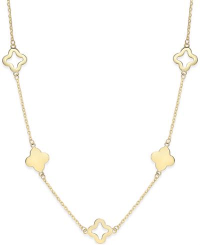 Solid & Silhouette Alternating Clover Necklace in 14k Gold