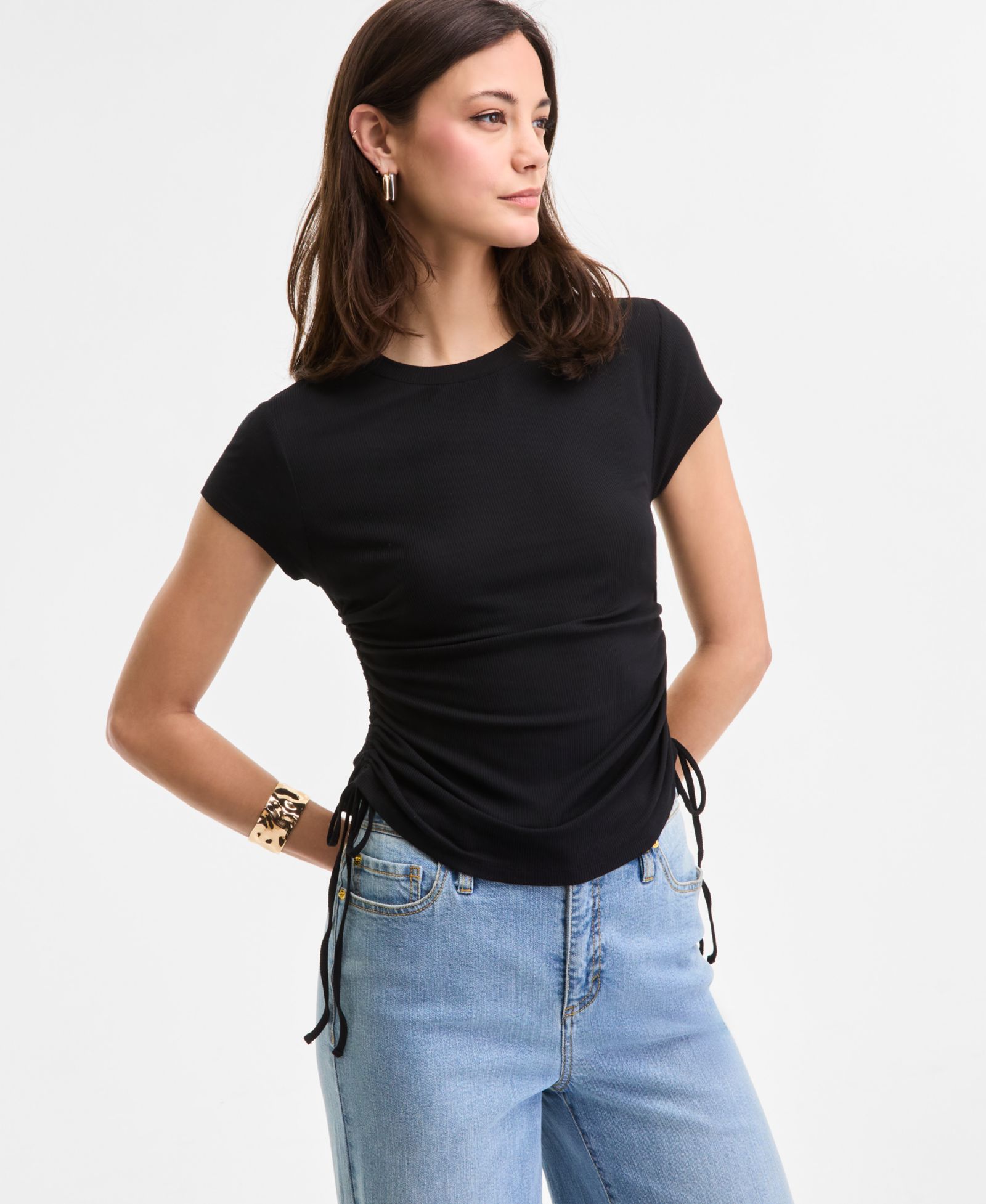 I.N.C. International Concepts Women's Short Sleeve Side-Cinch T-Shirt, Exclusively at Macy's