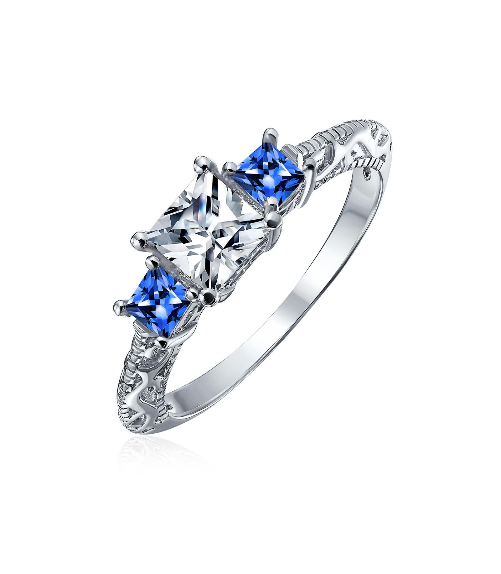Кольцо с тремя камнями Bling Jewelry CZ Three Stone Past Present Future из стерлингового серебра