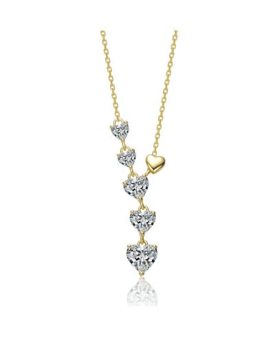 Rachel Glauber Plated with Clear Cubic Zirconia Six Hearts Drop Necklace