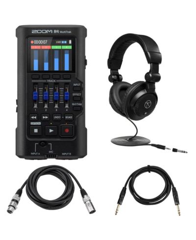 Zoom R4 MultiTrak 32-Bit Float Handheld Recorder + Headphone  Cables