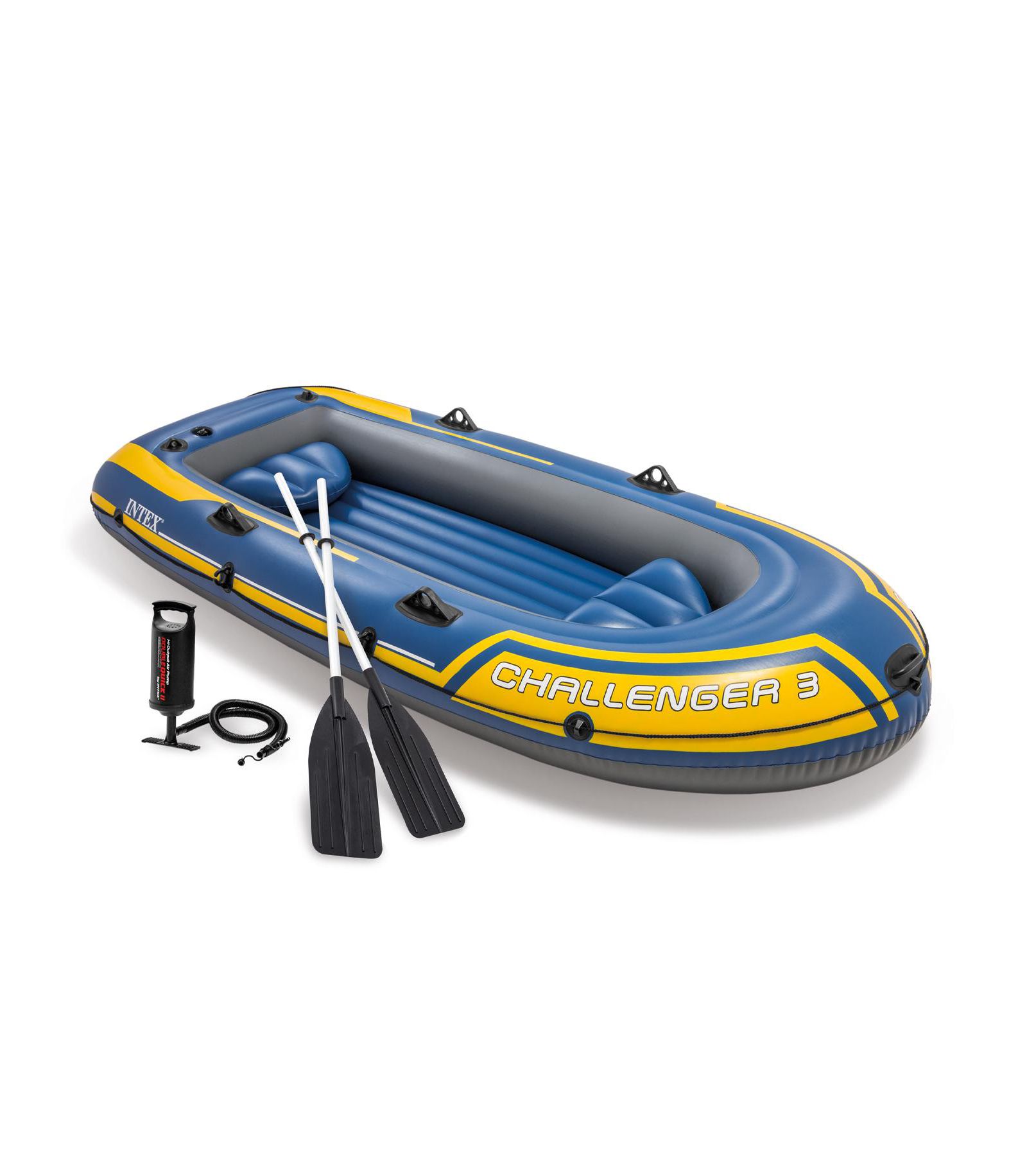 Intex 68370EP Challenger 3 Inflatable Raft Boat Set With Pump And Oars, Blue