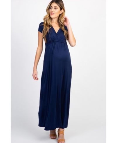 Pinkblush Women's Navy Draped Maternity/Nursing Maxi Dress