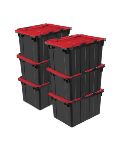 Sterilite 12 Gallon Hinged Lid Industrial Tote, Stackable Storage Bin, 6 Pack