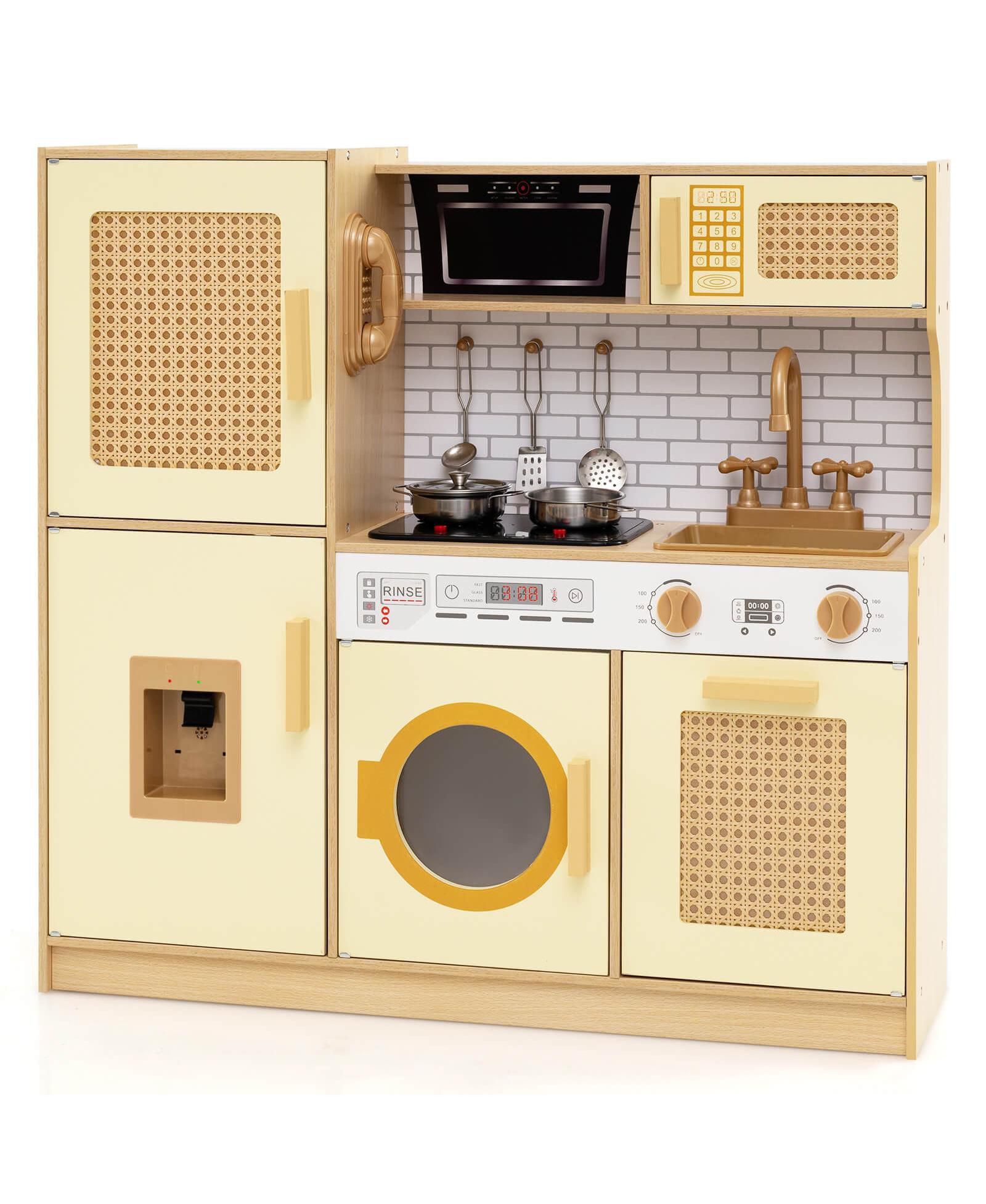 Costway Interactive Lights and Sounds Wooden Kitchen Playset, 5-Piece Set, Ages 3+