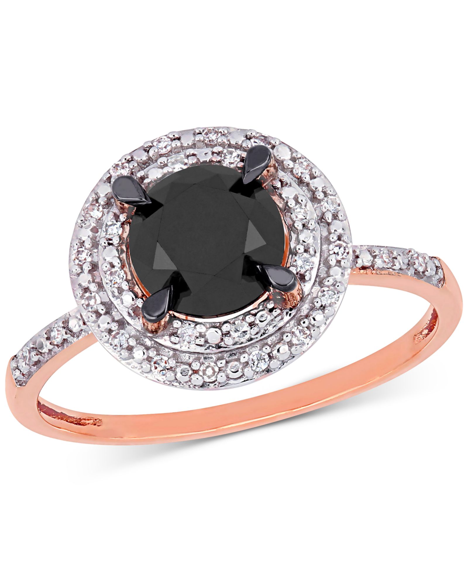 Кольцо помолвочное Macy's Black and White Diamond Double Halo, 14K White or Rose Gold
