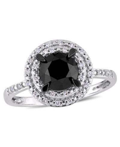 Кольцо помолвочное Macy's Black and White Diamond Double Halo, 14K White or Rose Gold
