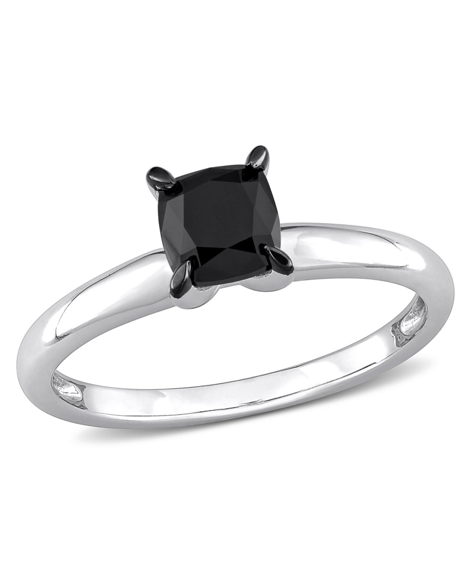 Cushion Cut Black Diamond Solitaire Engagement Ring (1 ct. t.w.) in 14k White Gold