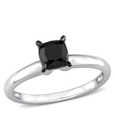 Cushion Cut Black Diamond Solitaire Engagement Ring (1 ct. t.w.) in 14k White Gold