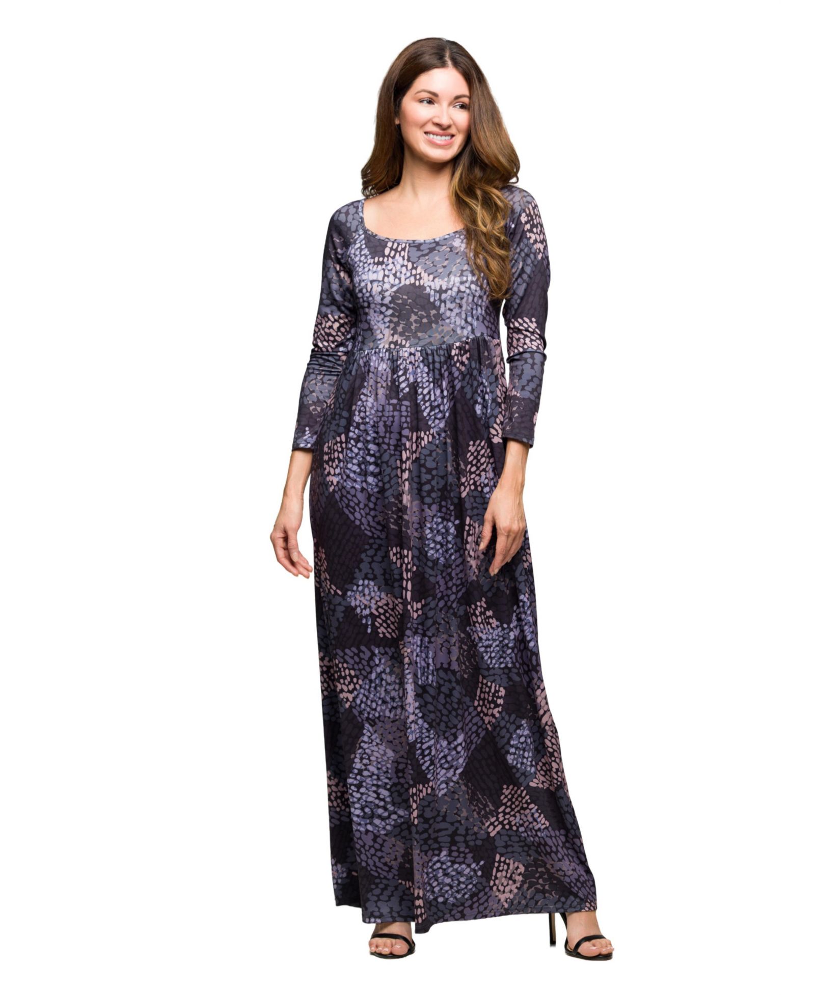 24seven Comfort Apparel Женское платье макси с длинными рукавами и завышенной талией
