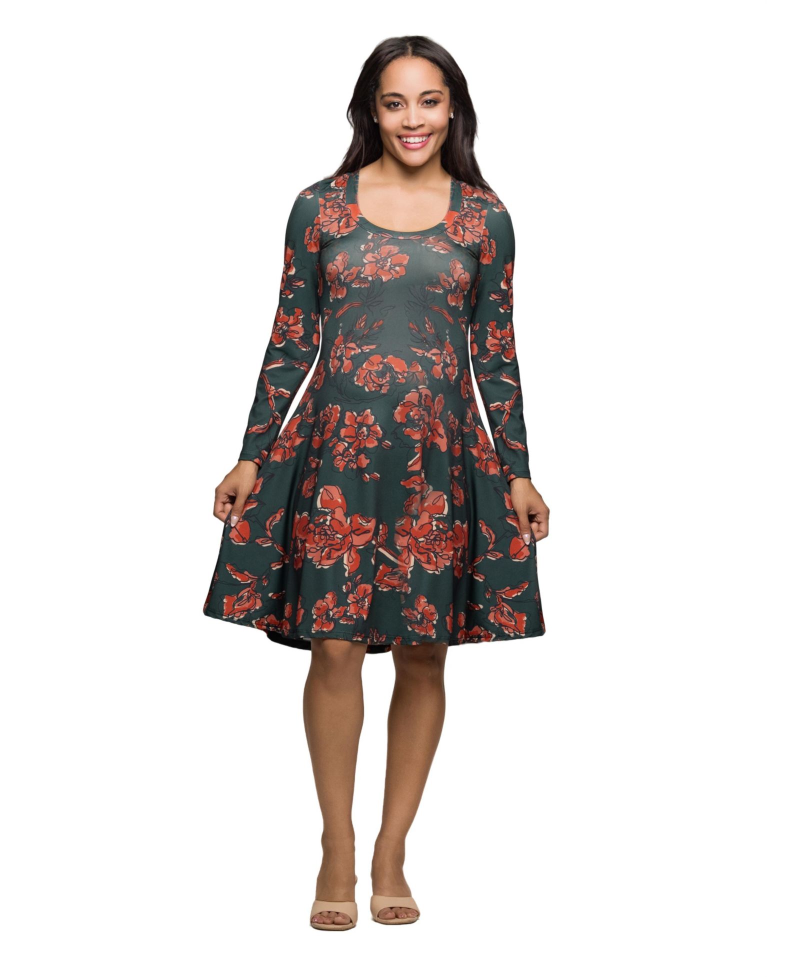 Женское платье 24seven Comfort Apparel с длинным рукавом крой fit and flare