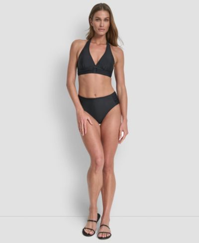 DKNY Women's Shirred Buckle Front V-Neck Halter Top