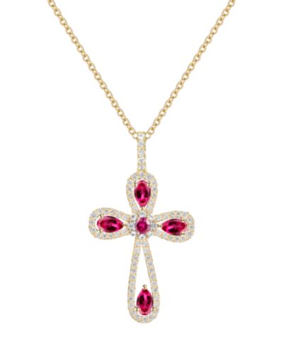 Macy's Lab Grown Sapphire (1-1/2 ct. t.w.) Pendant Necklace in Sterling Silver (also available in Ruby and Emerald)