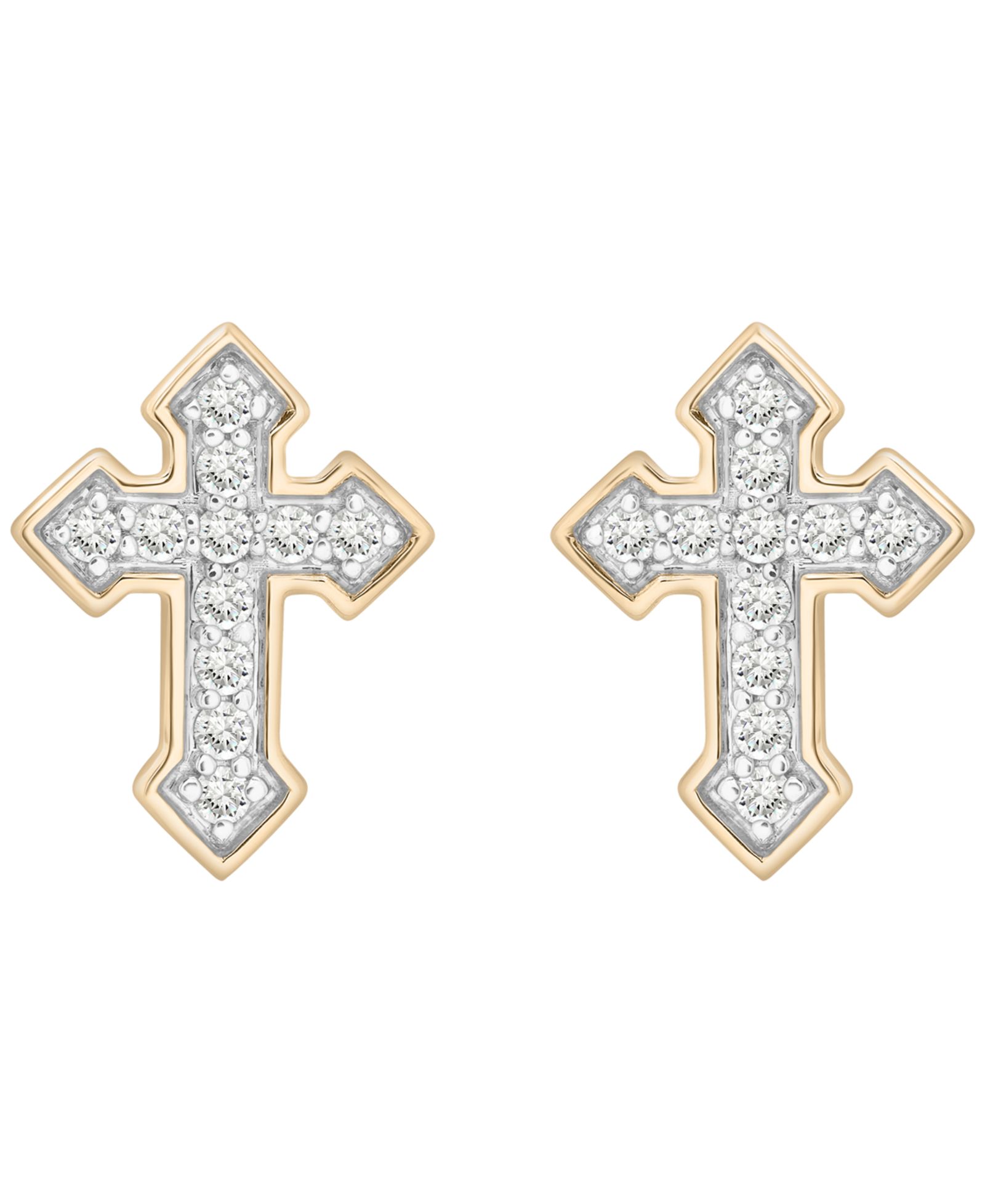 Macy's Men's Diamond (1/4 ct. t.w.) Cross Stud Earring in 10k Yellow Gold