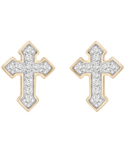 Мужская серьга-гвоздик Mac Duggal Diamond (1/4 ct. t.w.) Cross в 10k Yellow Gold