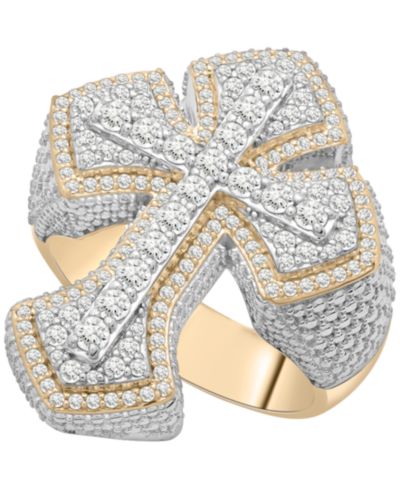 Macy's Men's Diamond (1 ct. t.w.) Cross Ring in 14k Gold-Plated Sterling Silver