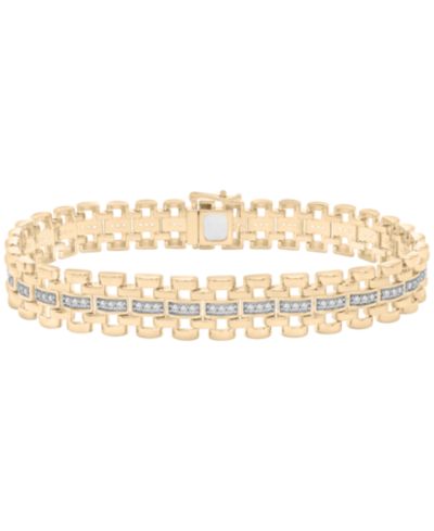 Macy's Men's Diamond (1 ct. t.w.) Link Bracelet in 14k Gold-Plated Sterling Silver