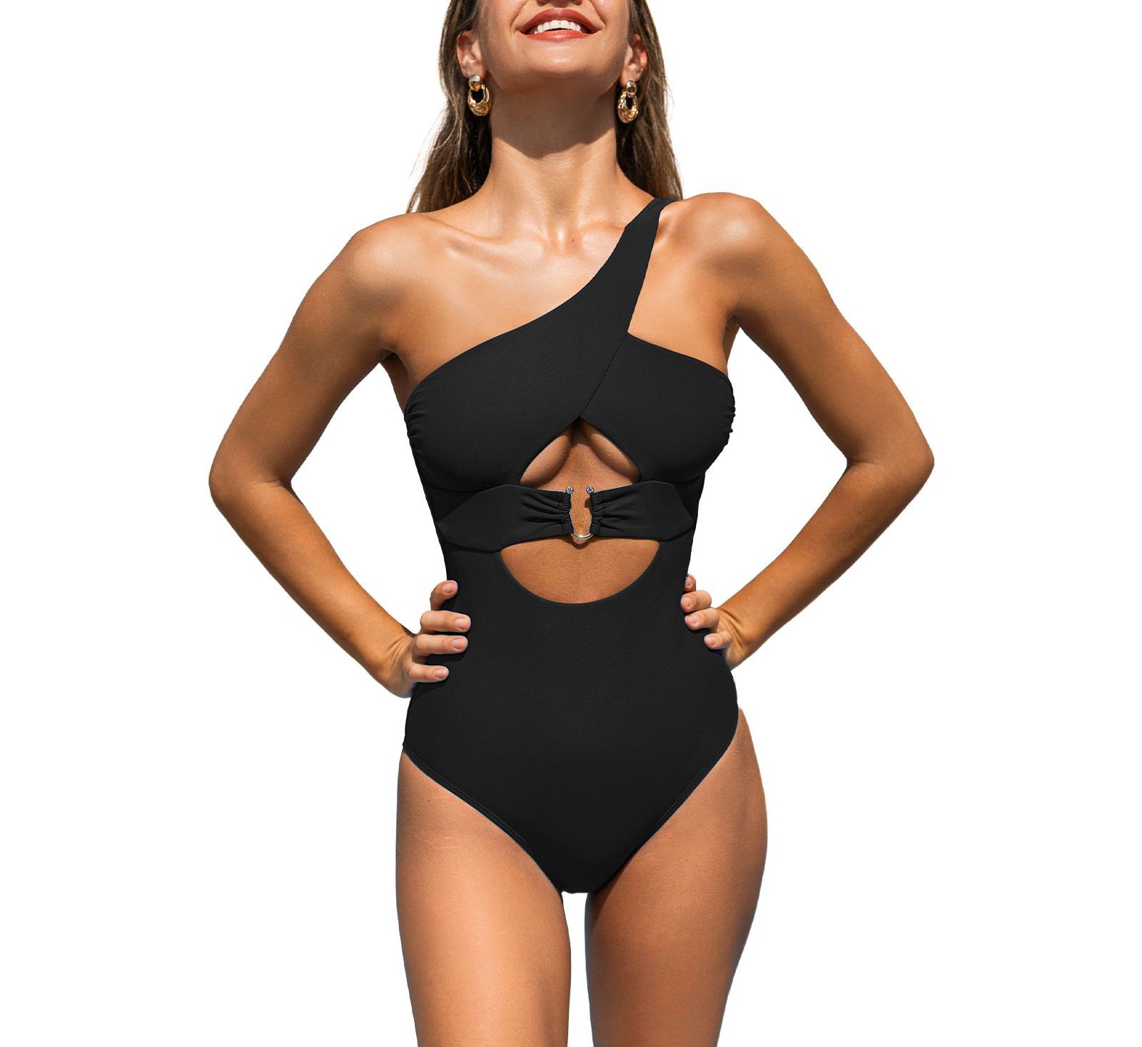 Cupshe Women's Alluring One-Shoulder One-Piece Swimsuit with Cutouts