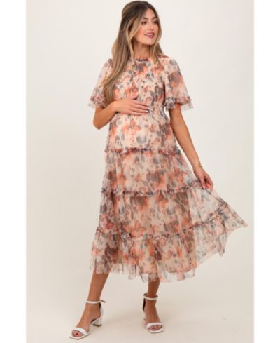 Женское платье миди Pinkblush Peach Floral Mesh Smocked
