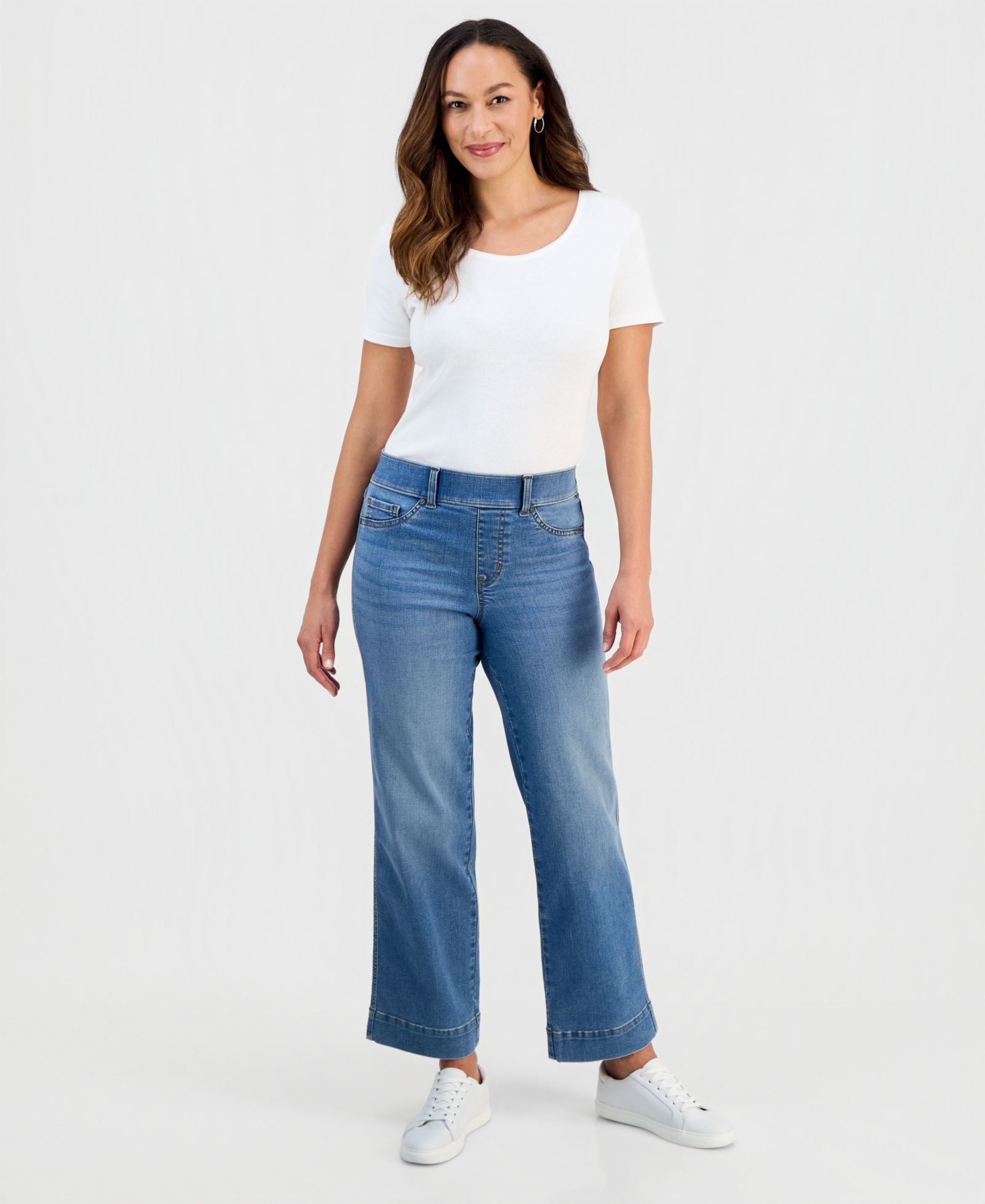 Style & Co Petite Pull-On Shaping High-Rise Wide-Leg Jeans, Macy's Exclusive