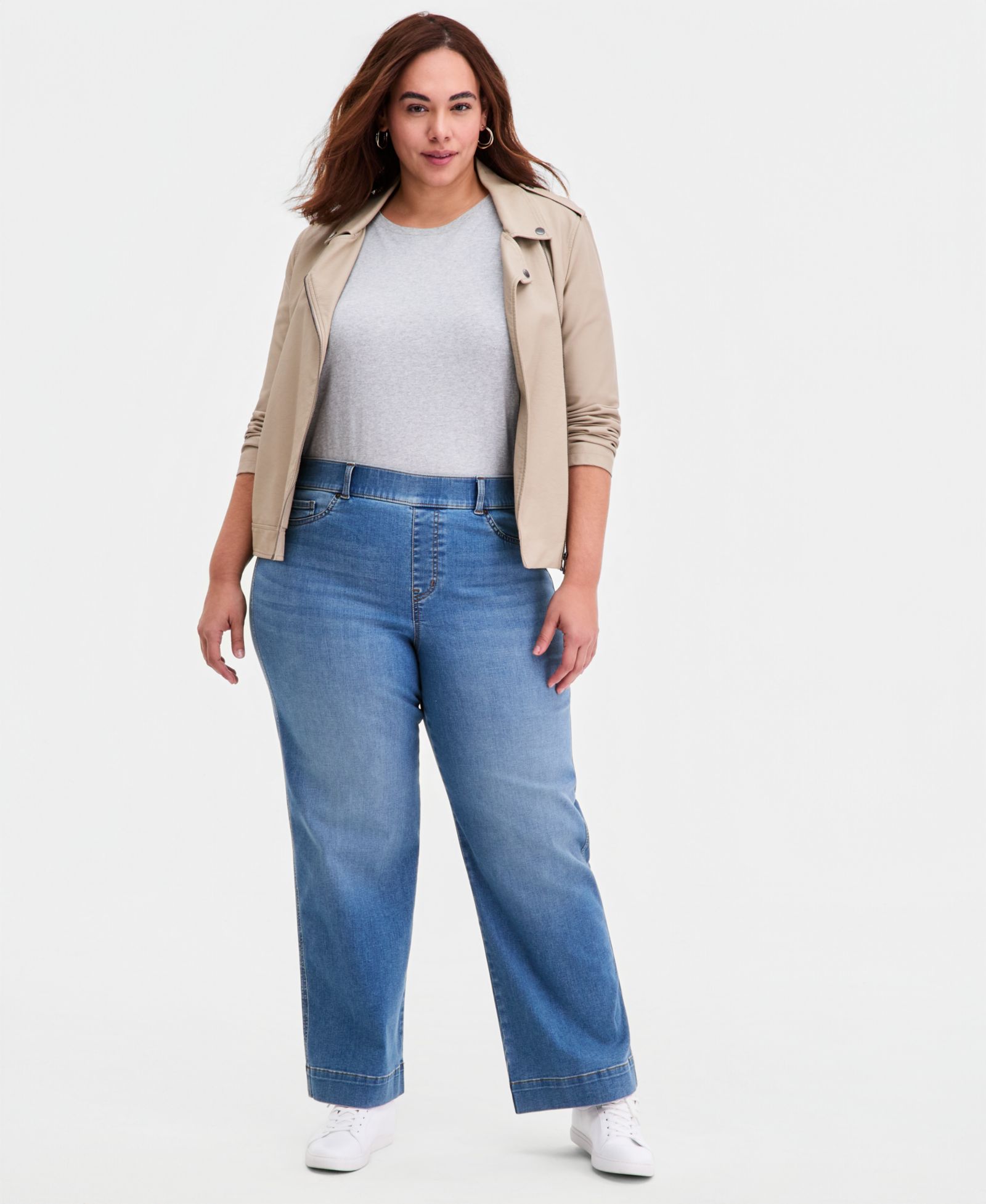 Style & Co Plus Size Shaping Pull-On Wide-Leg Jeans, Macy's Exclusive