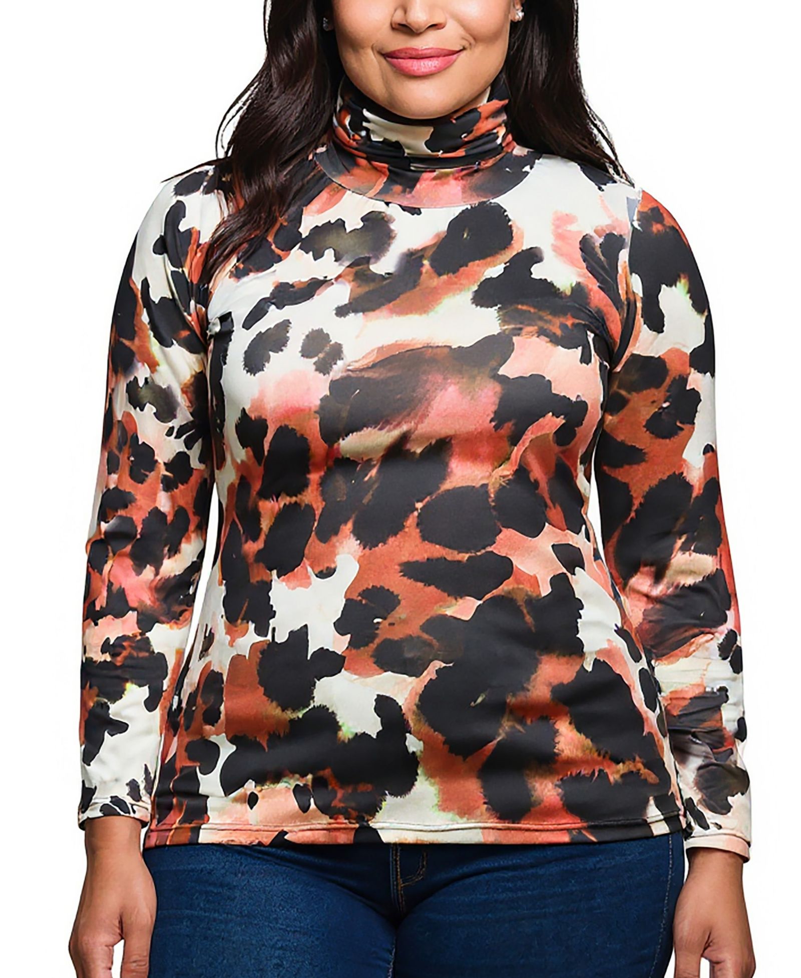 24seven Comfort Apparel Plus Size Long Sleeve Turtleneck Top