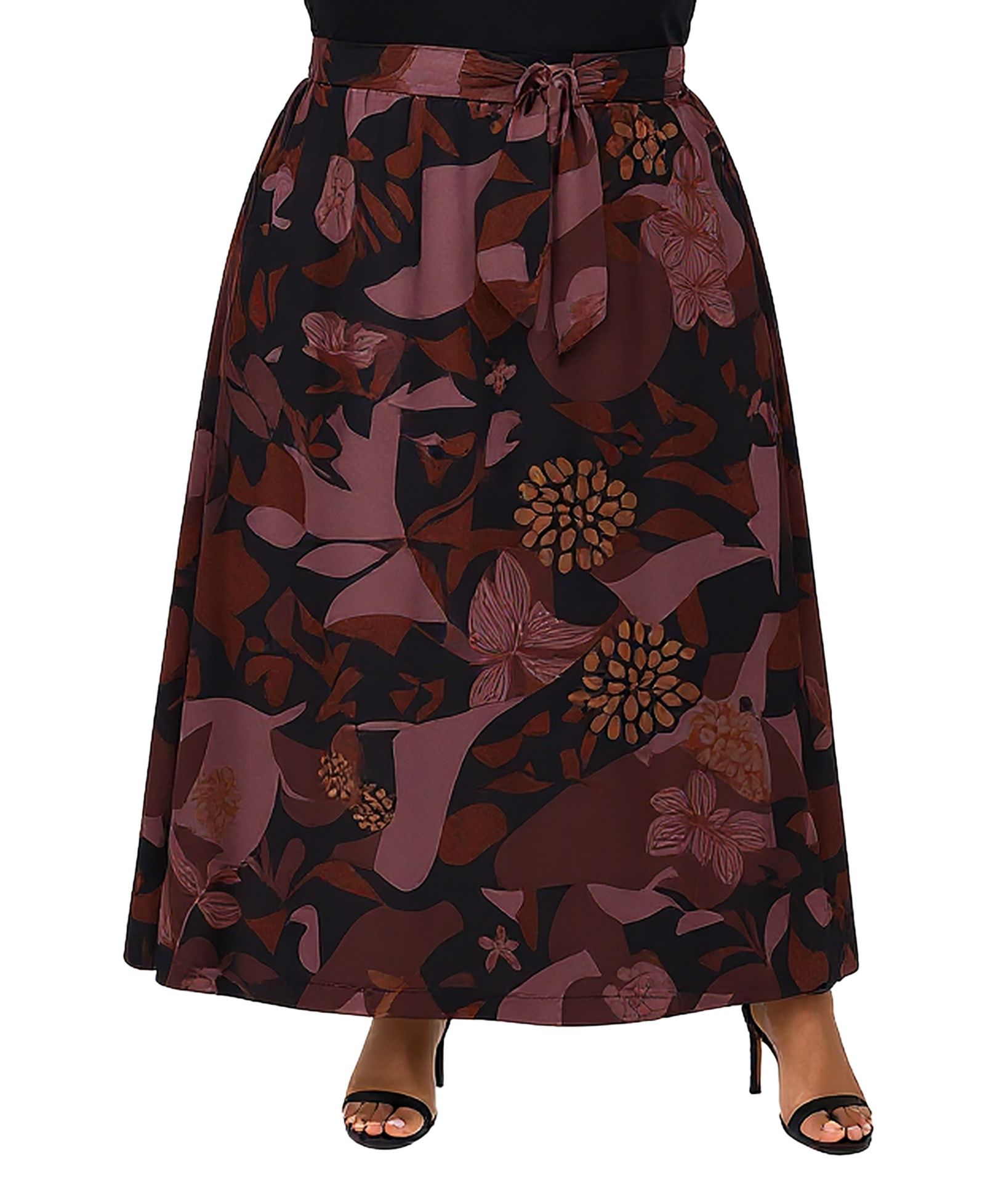 24seven Comfort Apparel Plus Size Fall Floral Print Maxi Skirts
