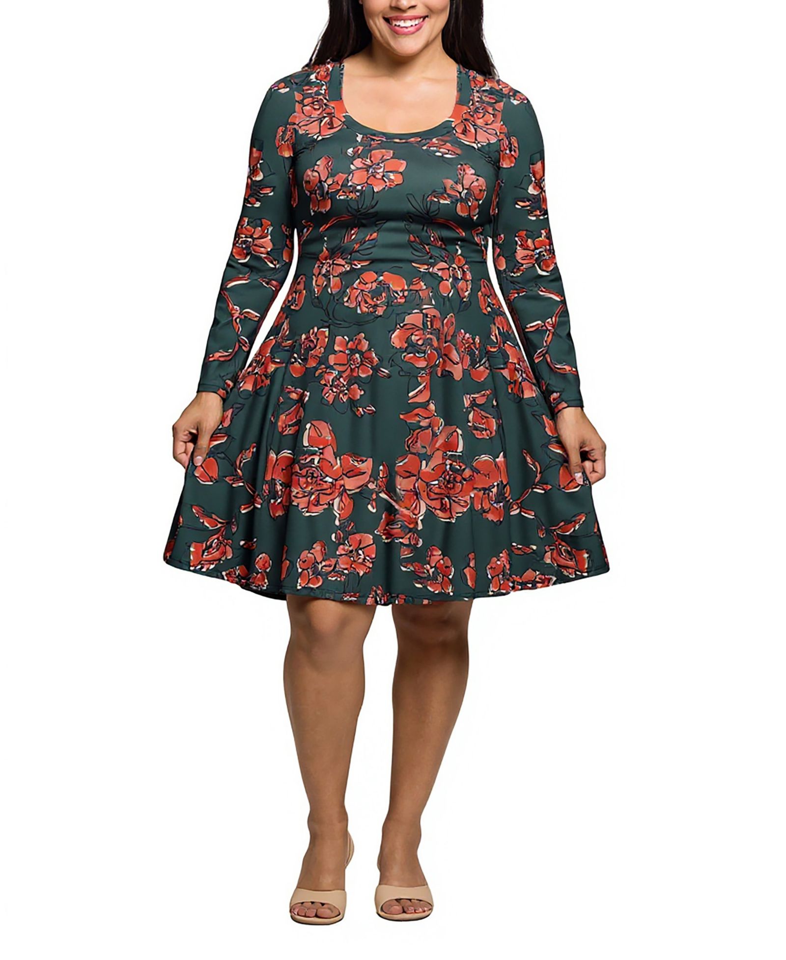 Женское платье 24seven Comfort Apparel Plus Size с расклешенным подолом, длинный рукав