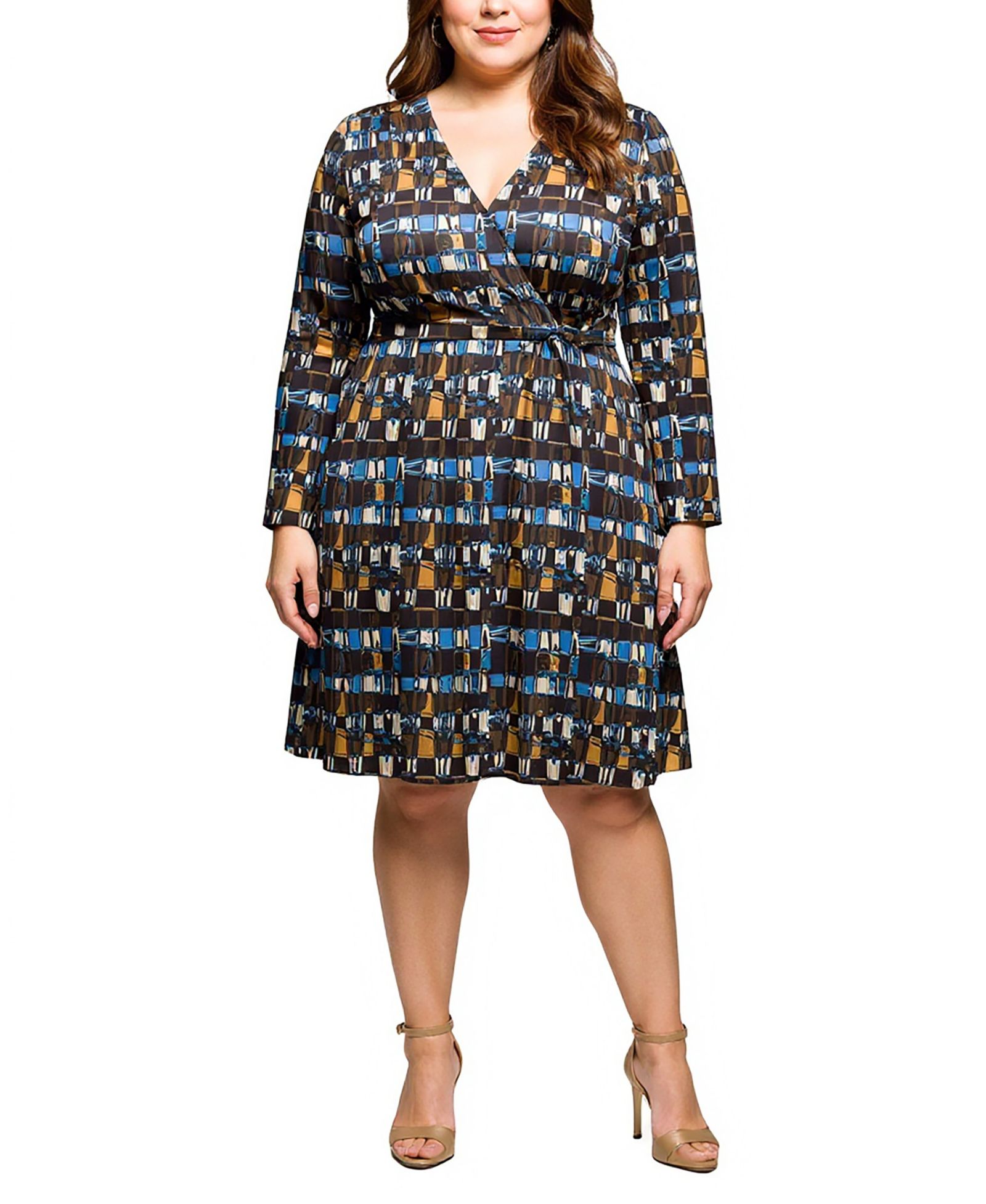 Платье 24seven Comfort Apparel Plus Size Long Sleeve Wrap with Belt