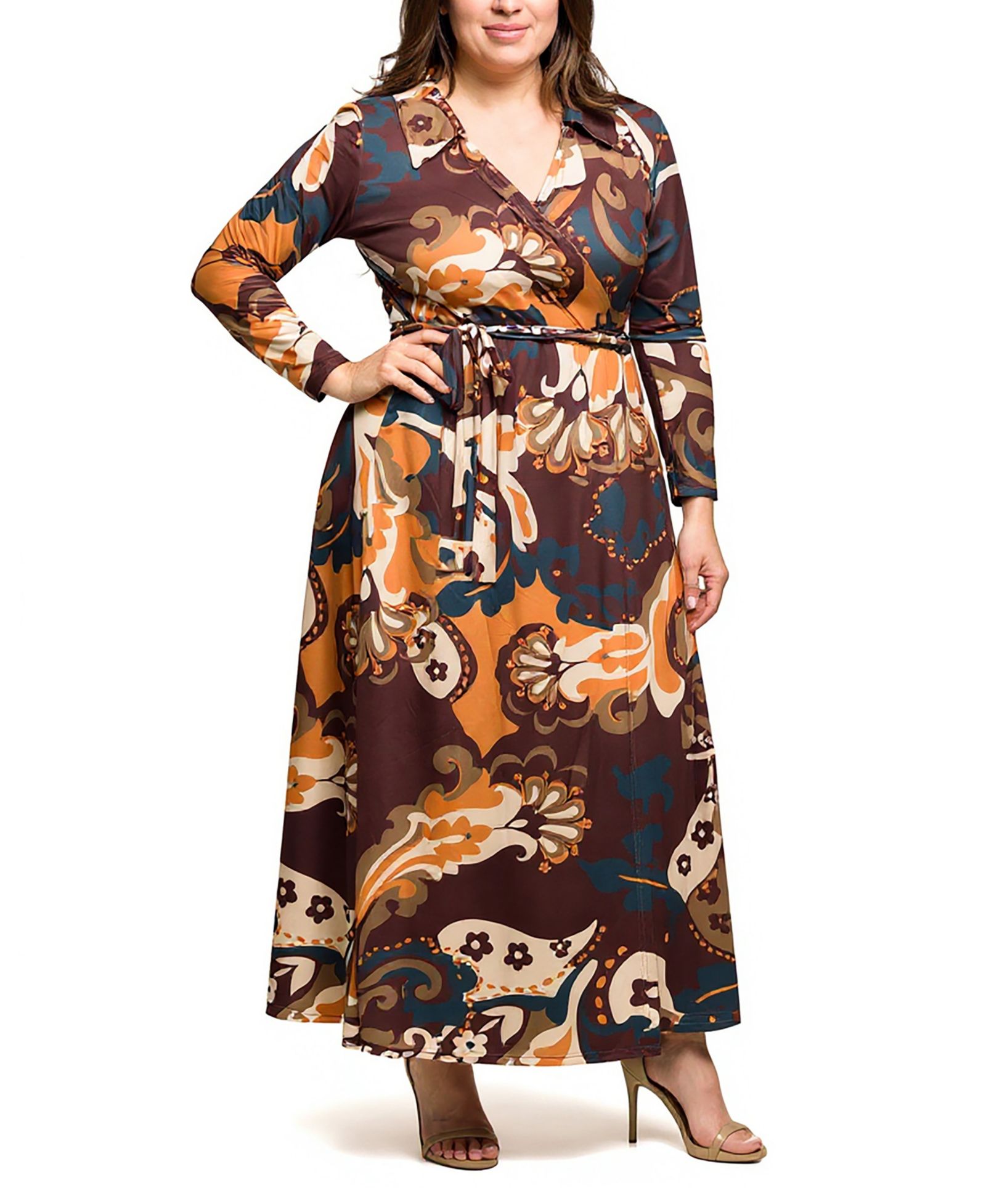 24seven Comfort Apparel Plus Size платье макси с узором пейсли
